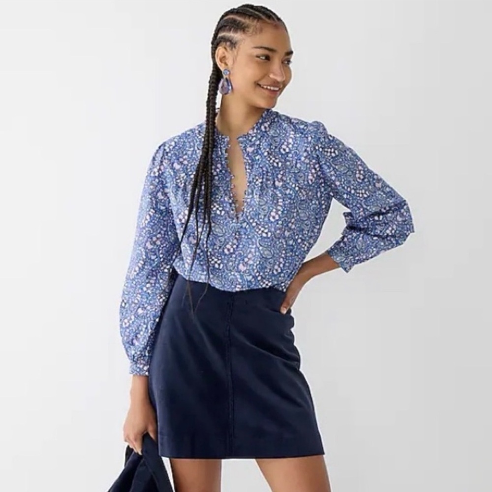 J. Crew Button-front ruffleneck popover in Libert… - image 1